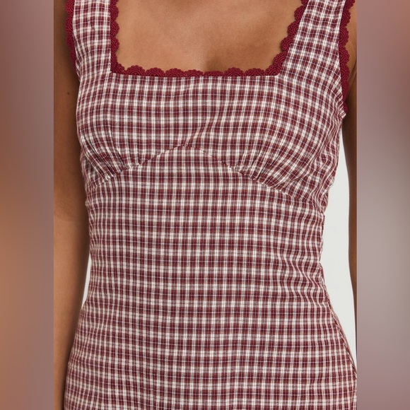 Princess Polly 🍅 Dasha Square Neck Mini Dress in Burgundy Red Check - NWT - Picture 3 of 10